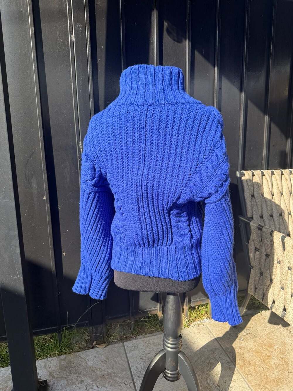 Off-White Virgil Abloh Cobalt Blue Virgin Wool Blend Cable Knit Zip-Up Sweater - Picture 2 of 7